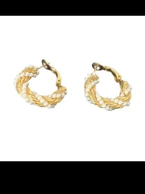 Gold and Pearl Twist Hoop Earrings - Women Jewelry